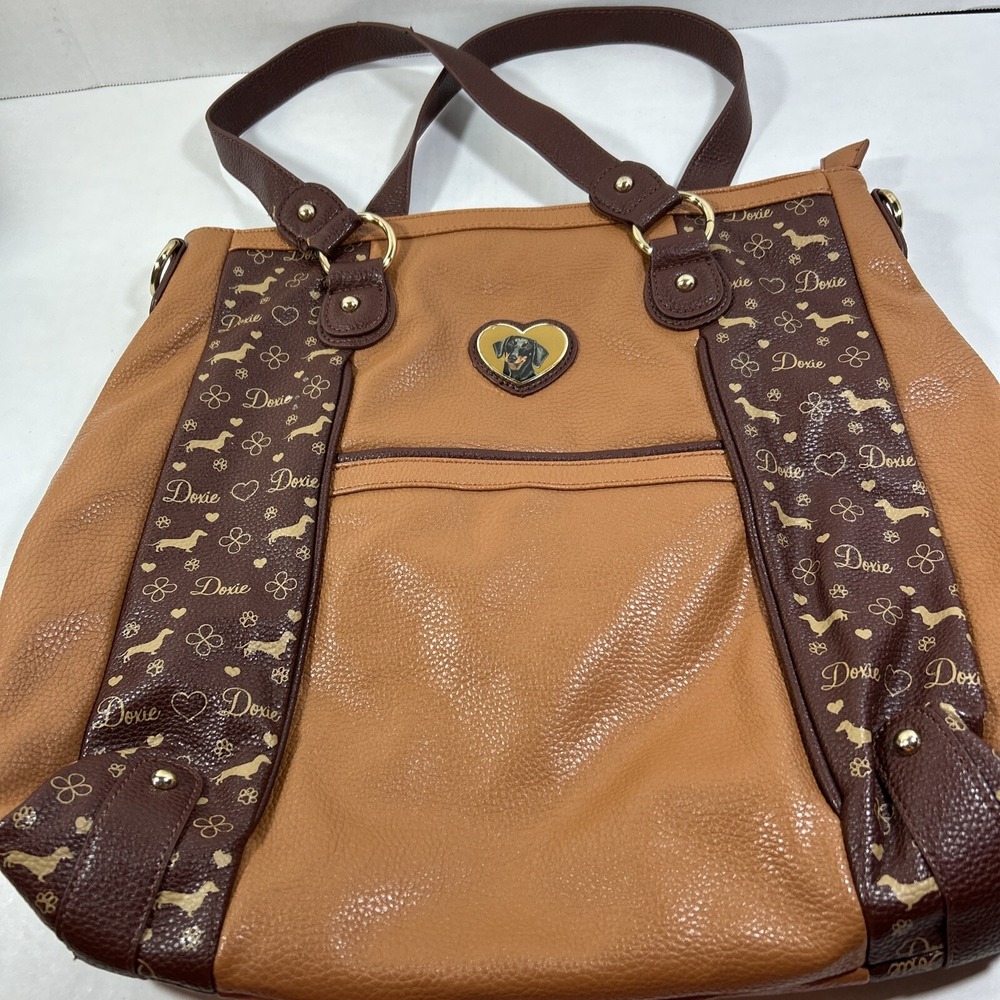 Doxie Dash hound Puppy Brown Faux Leather‎ Handbag Purse